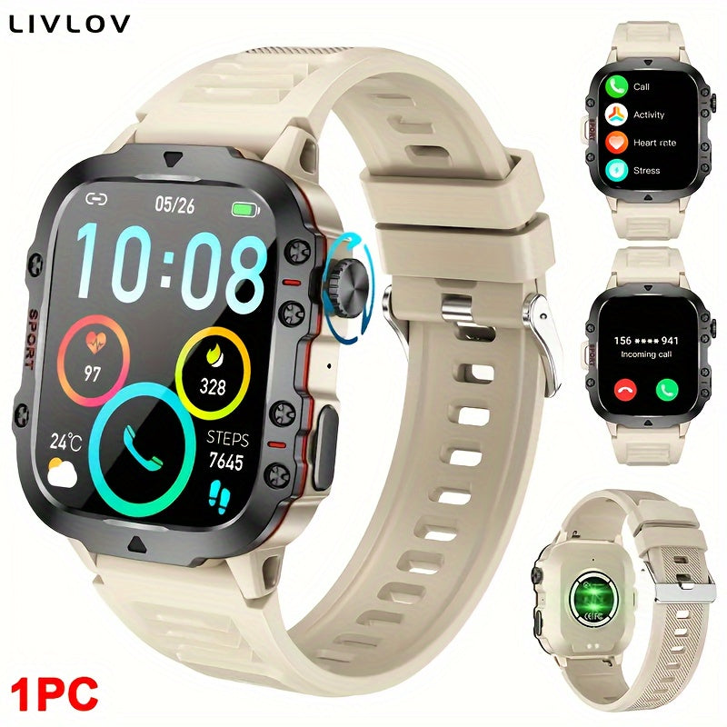 4.98cm Smart Watch with Body Temp/ Monitor, Smart Watch with Wireless Call (Answer/ Make/ Reject Calls) for Men Women, Fitness Activity Tracker with 100+ Sports Modes/ SOS/ Game/ AI Voice/ Calculator, Compatible with Android