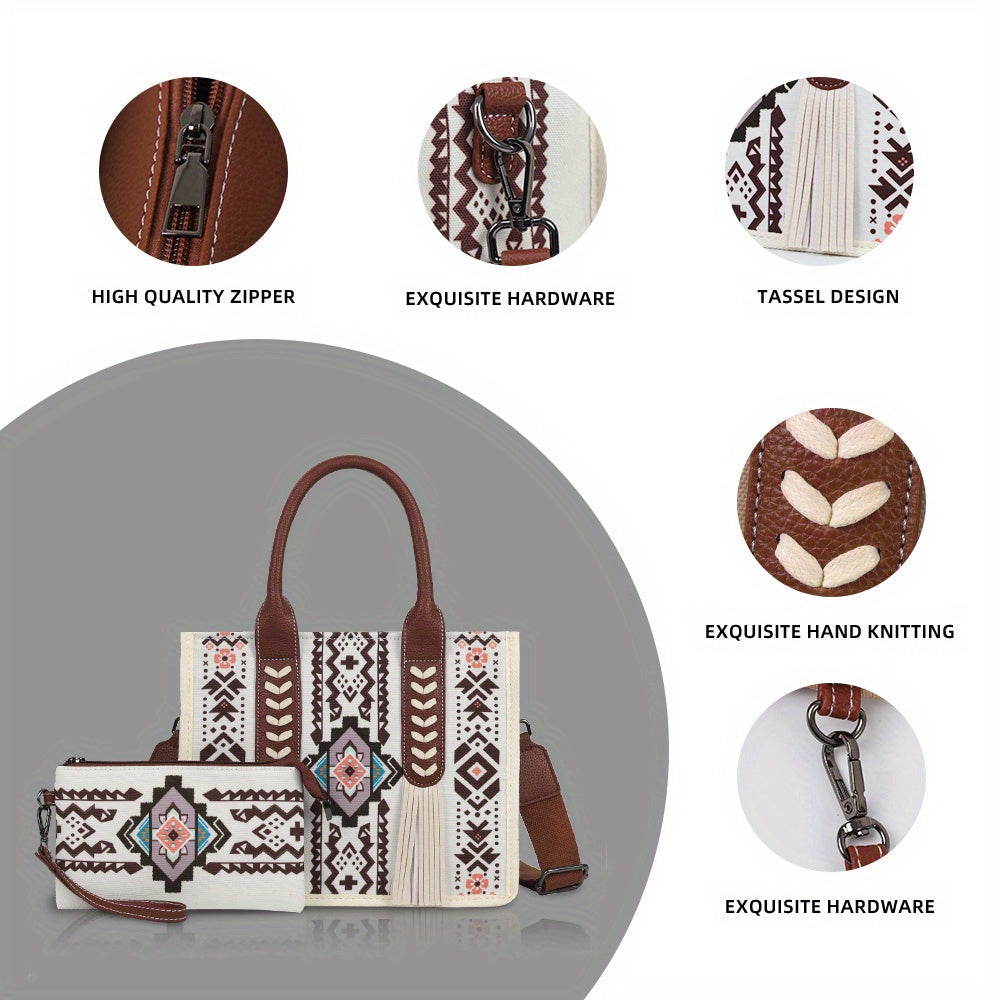 Sac Boho pour femmes – sac fourre-tout de voyage bohème, sac vintage et sac à bandoulière pour femme, sac à bras avec corde tressée, sac de week-end grande capacité, sac western élégant et décontracté
