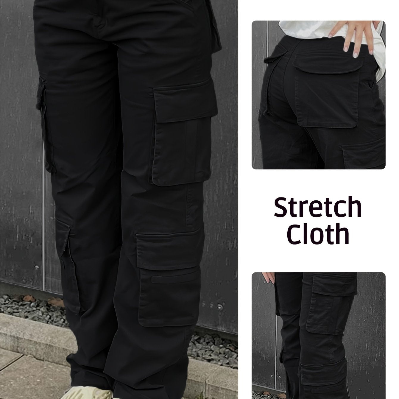 Pantalon cargo d'été pour femme avec poches à rabat et taille ajustable par cordon de serrage