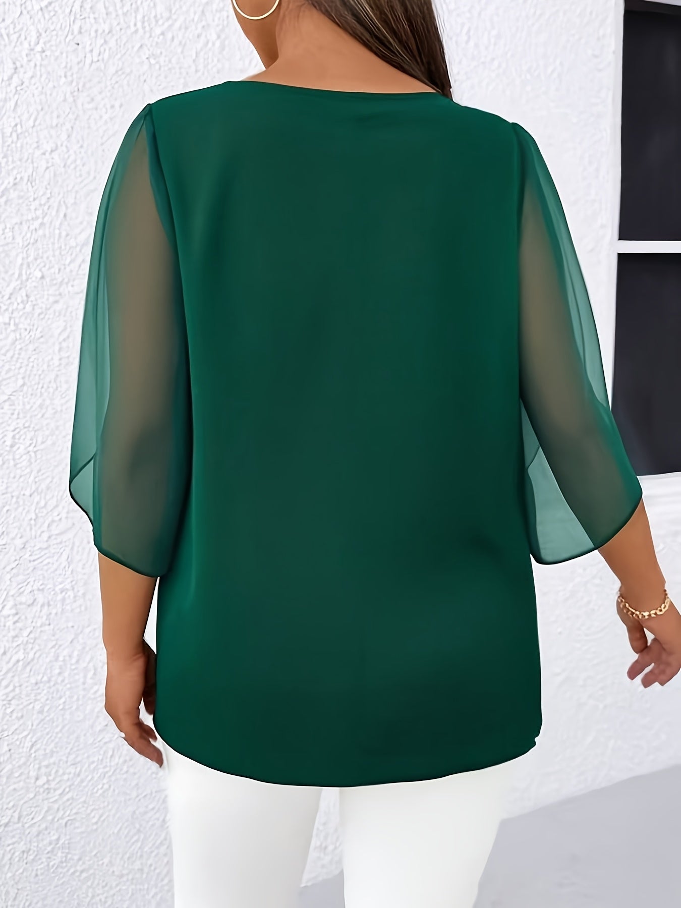 Blouse Femme Grande Taille Élégante – Manches Mi-Longues, Col Classique, Tissu Non Extensible, Tous Saisons