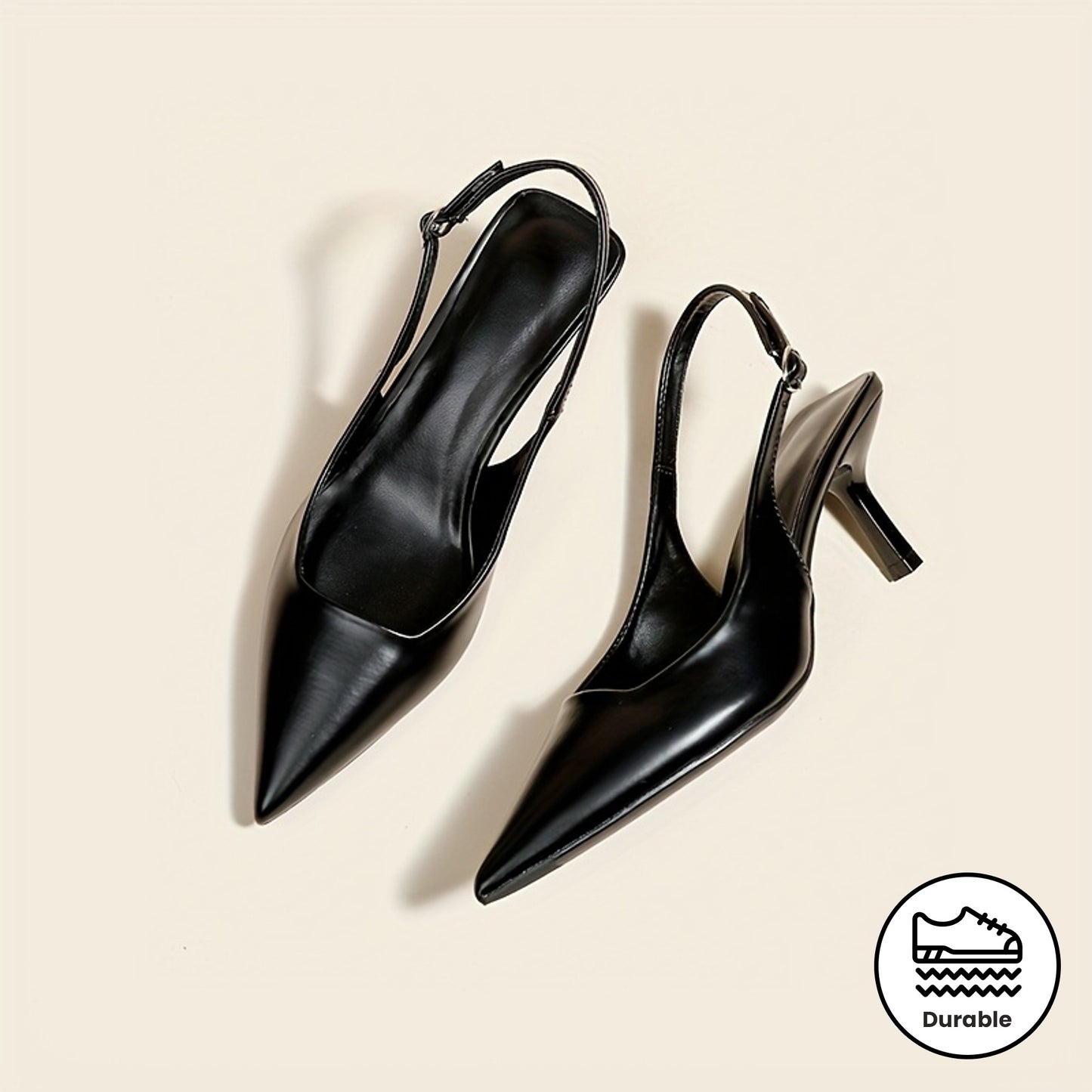 Escarpins Élégants Noirs à Talons Aiguilles pour Femme – Bout Pointu, Tige Synthétique Élancée, Détail Boucle Métallique, Polyvalents Toutes Saisons, Semelle en Caoutchouc Légère et Durable – Parfaits pour Soirées et Travail