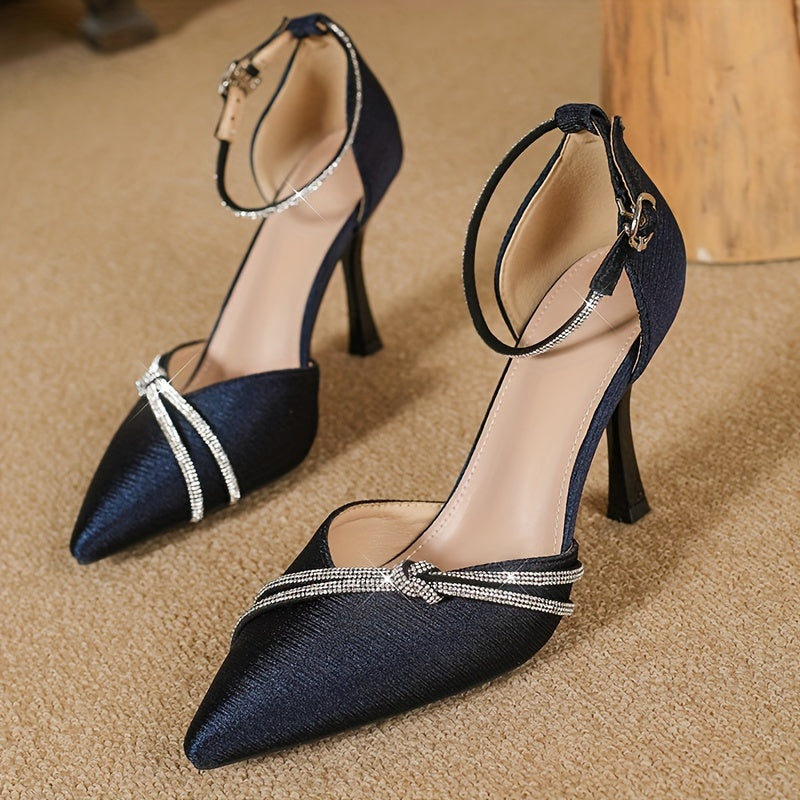 Escarpins Femme à Talons Aiguilles – Bout Pointu, Décor Strass, Chaussures Habillées à Bride Boucle, Style Élégant et Tendance
