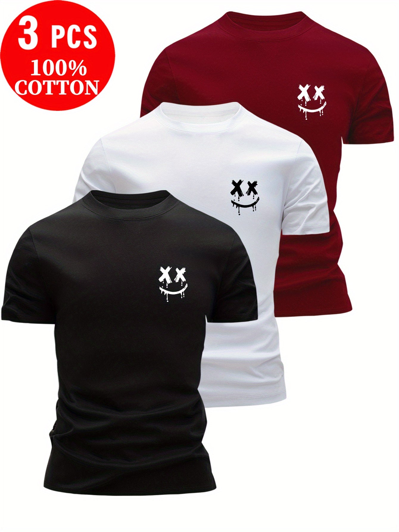 3pcs 100% Cotton T-Shirts, Casual Crew Neck Top for Men's Summer Streetwear, Summer Outfit, Everyday Clothing, Trendy Tshirt, Urban Fashion, Soft Material, Breathable Fabric, Cotton Tee, Multipack Shirts, Young Adults, Casual