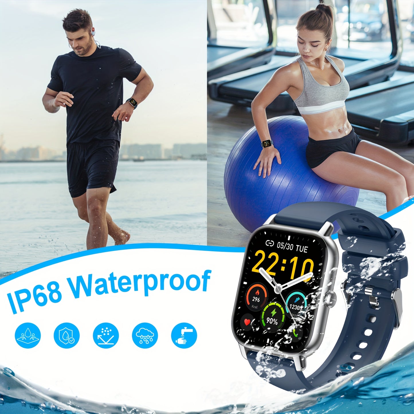 Men'S And Women'S Smartwatches, 1.85-inch Smartwatch (for Answering/making Calls), Waterproof Fitness Tracker, 100+sport Mode, Sleep Monitor, Pedometer, Android IOS Smartwatch