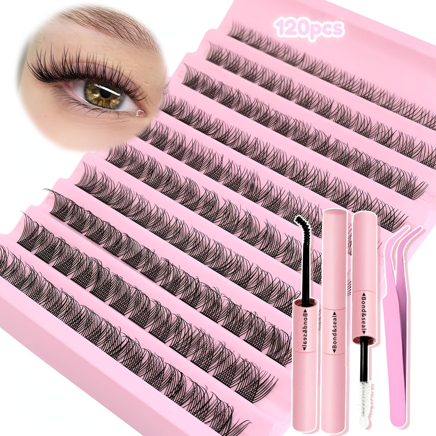 Kit 120 Paquets de Cils — Look Naturel et Confortable, Faux Cils Sans Alcool, Styles Doll et Cat Eye, Application Facile avec Mascara et Pince à Cils Inclus, Idéal pour un Regard Flatteur et Stylé, Extension de Cils