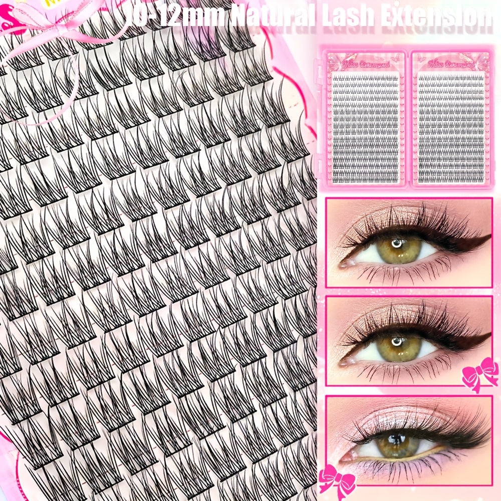 Kit Extensions de Cils DIY Facile — Faux Cils Naturels, Épaisseur 0,07 mm, Curl C, Longueurs Mélangées 9-11 mm, Style Paquets Croisés, Réutilisable, Design Fishtail avec Pince, Parfait pour Débutants, Sublime le Regard