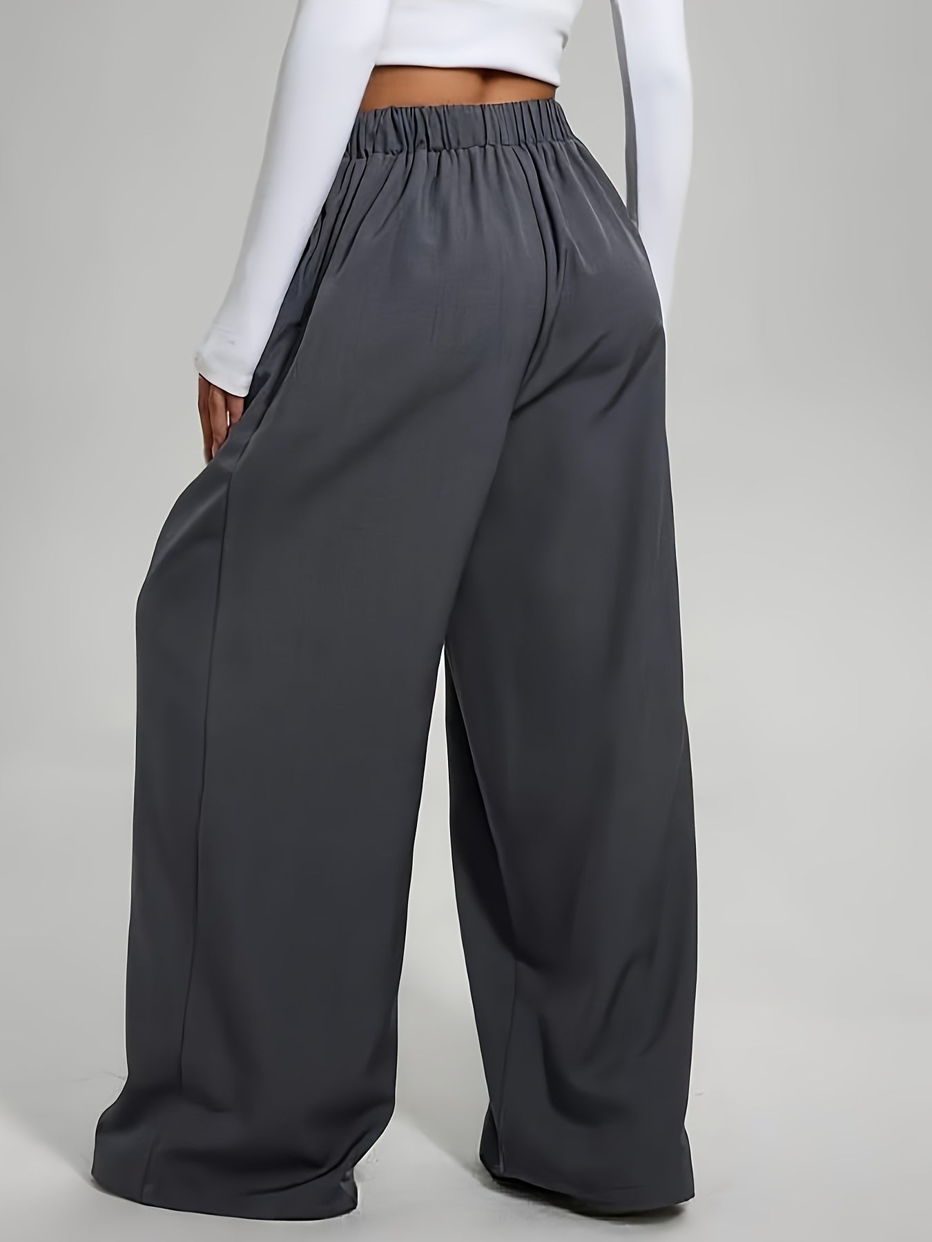 Lot de 2 Pantalons Femme Décontractés – Taille Haute, Ceinture Élastique, Coupe Large, Couleur Unie, Printemps/Été/Automne