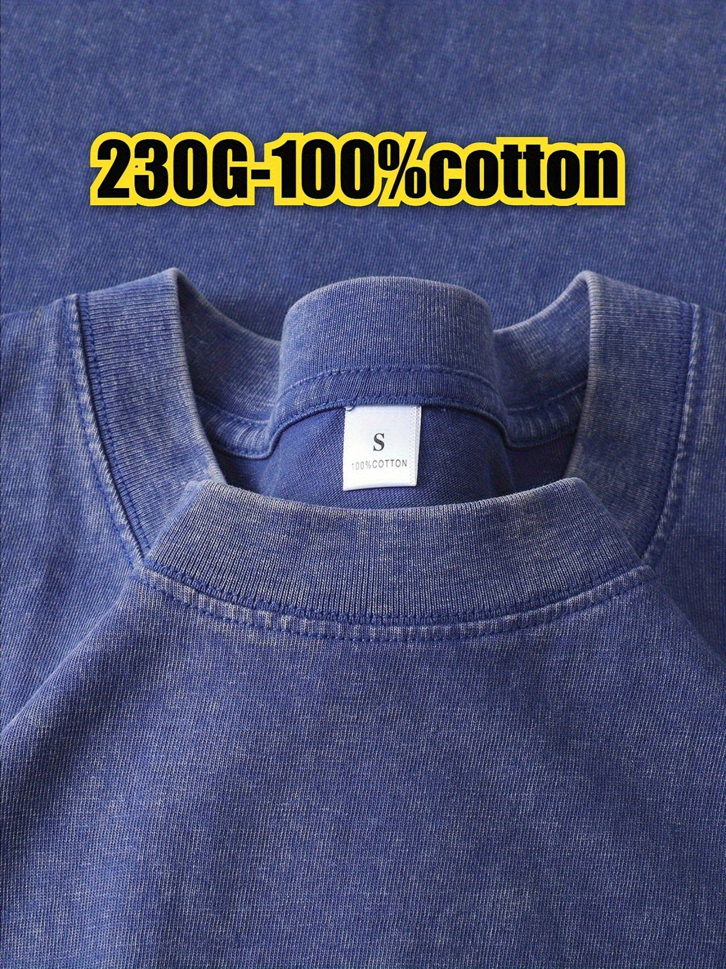 Men'S Vintage Distressed Heavyweight 220gsm T-Shirt - Relaxed Fit Short Sleeve Round Neck Casual Tee with Letter Print, Soft Washed Texture & Raglan Sleeves for Casual Attire, Vintage T Shirts, Leisure Clothing, Retro Style S