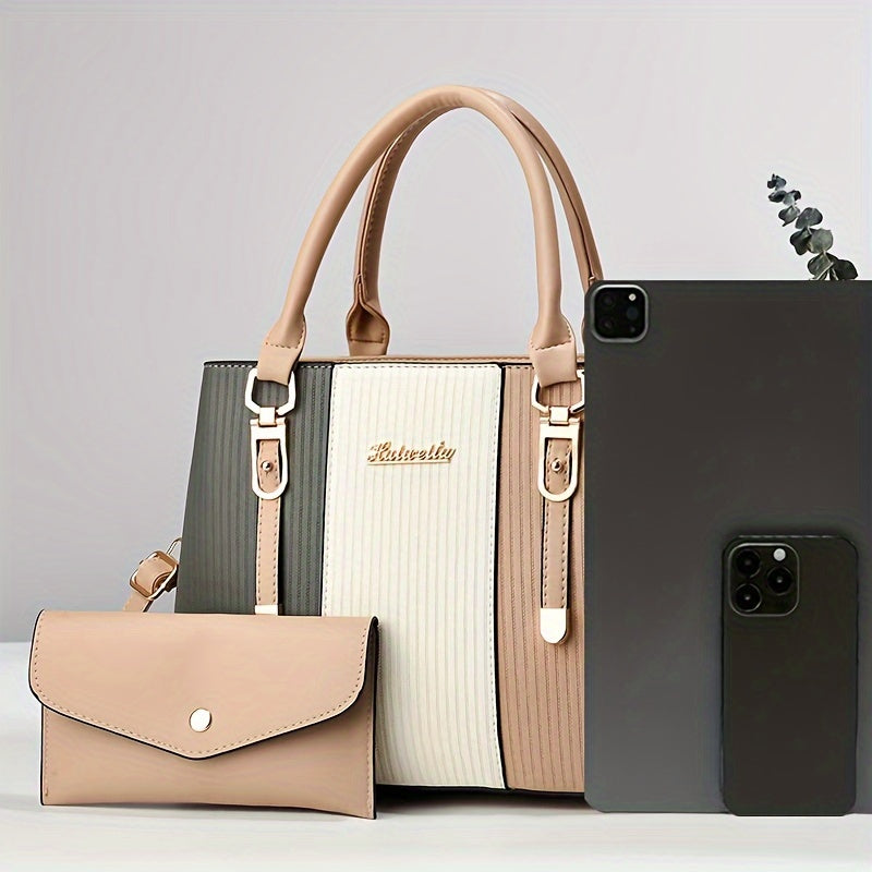 Set de Sacs Femme à la Mode, Motif Lettres, Color Block Haut de Gamme, Sac à Bandoulière et Sac Bandoulière Croisée, Set Cadeau Polyvalent