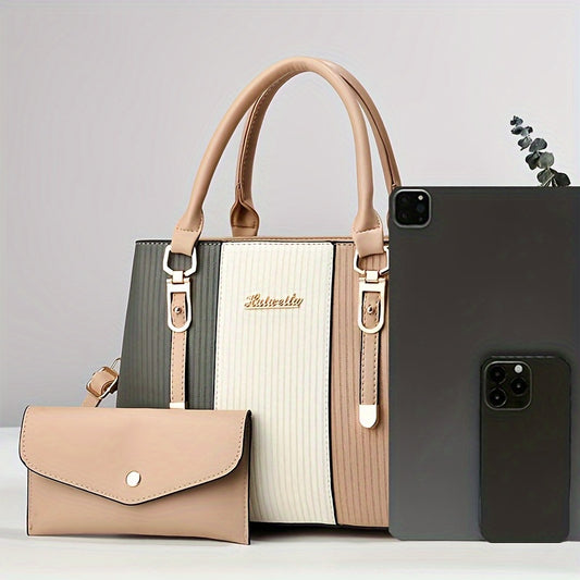 Set de Sacs Femme à la Mode, Motif Lettres, Color Block Haut de Gamme, Sac à Bandoulière et Sac Bandoulière Croisée, Set Cadeau Polyvalent