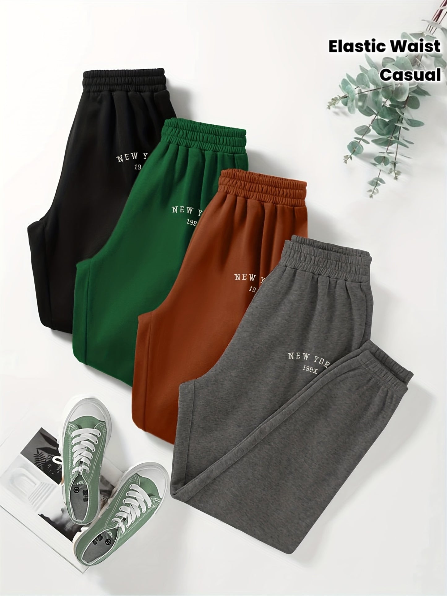 Lot de 4 Joggers Femme – Taille Élastique, Décontractés et Sportifs, Imprimé Lettres