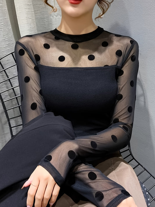 T-shirt chic pour femmes manches longues avec dentelle sexy et polyvalent parfait pour printemps et automne lavable en machine