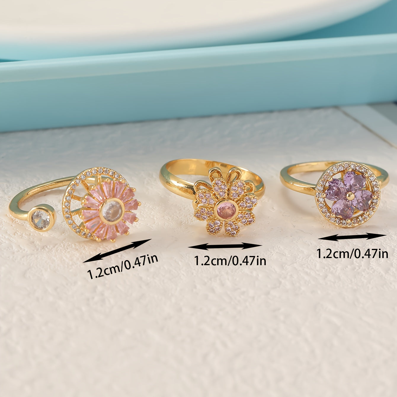 3pcs Set of Rotating Ring Copper Micro-Set Zirconium Ring with Open Color Preservation Design Hand Ornament