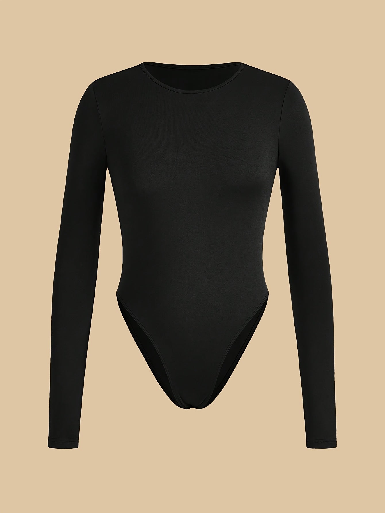 Lot de 3 bodys femme à manches longues, col rond, couleur unie, en maille polyester (95 %) et élasthanne (5 %), tissu extensible, style décontracté, manches régulières, adapté à toutes les saisons, grammage 180 g/m²