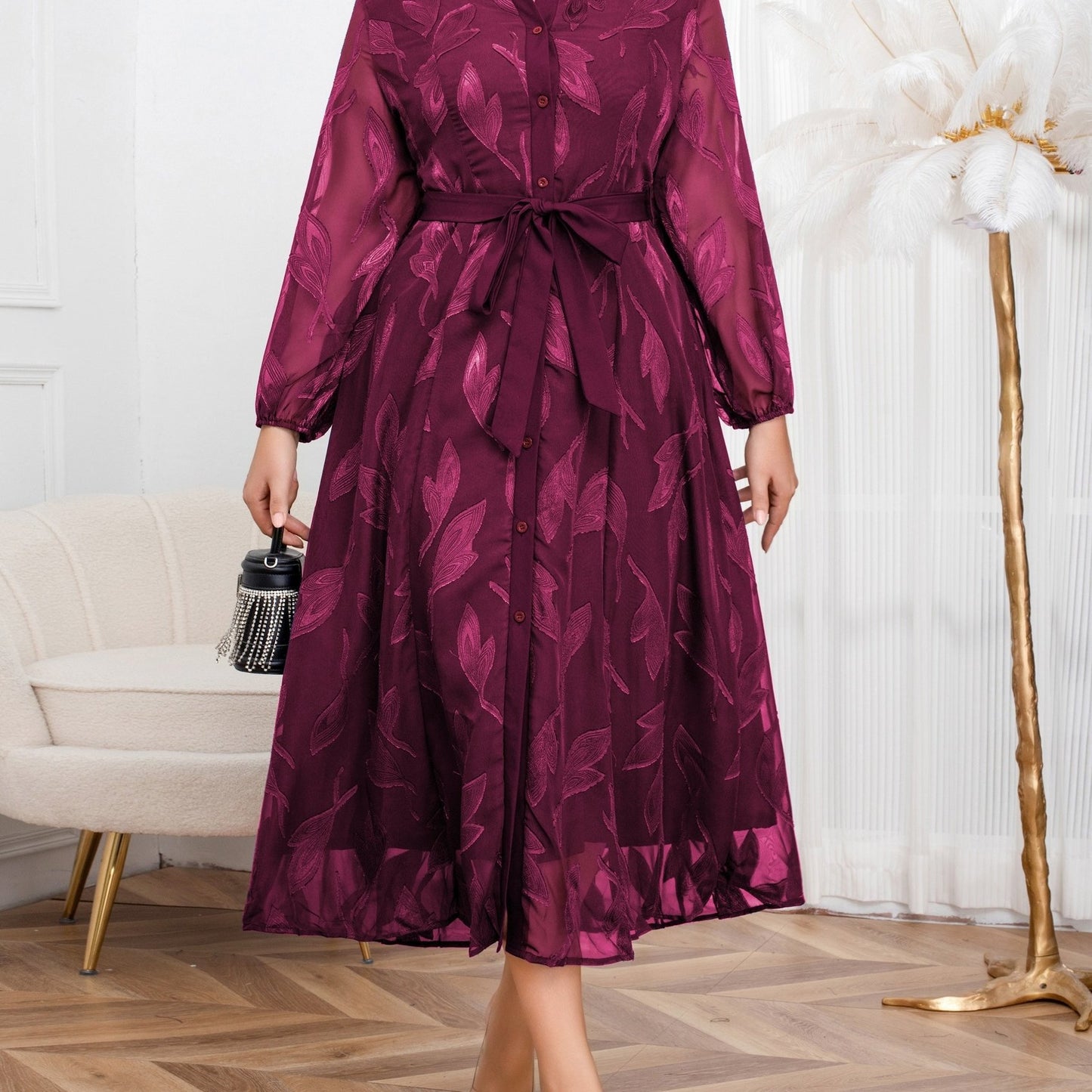 Plus Size - New Middle Eastern Style Fashionable And Elegant Waist-Tied Dress in Plus Sizes.