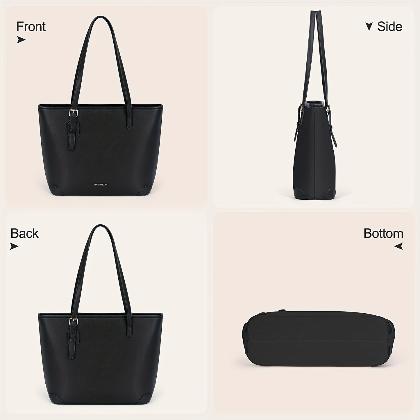 Sac cabas pour ordinateur portable femme en simili cuir – grande capacité avec compartiment tablette, léger et élégant, noir ou marron clair, parfait pour le travail et usage quotidien