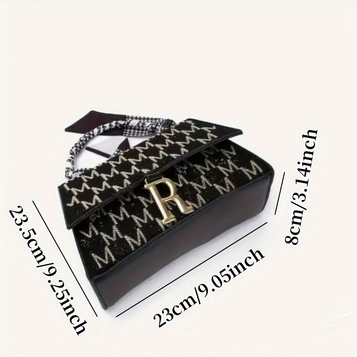 Sac épaule noir et blanc avec lettre « M » et ferrure dorée – bandoulière ou crossbody polyvalent, grande capacité, cadeau idéal pour femmes, accessoire chic, parfait pour Noël