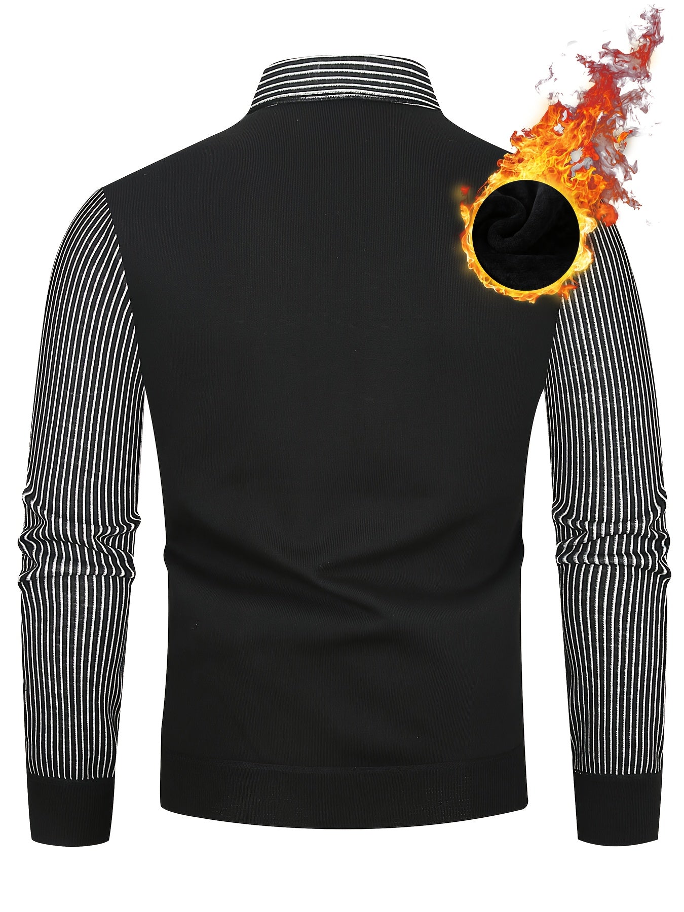 Men'S Elegant Striped Knit Sweater with Button Collar - Warm Long Sleeve Pullover for Golf, Running, Hiking & Outdoor Activities - Perfect for Casual Wear, Parties, and Special Occasions, Golf Apparel | Button Collar Sweater