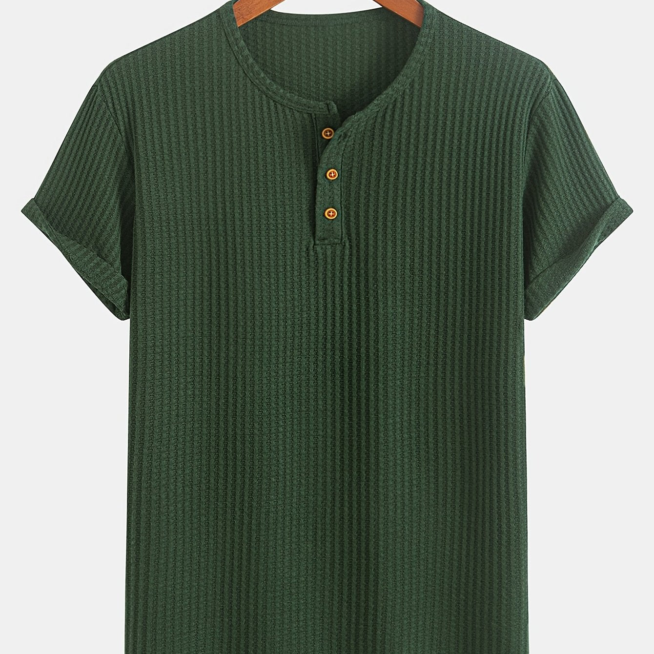 A Summer Short-Sleeve Cardigan T-Shirt with a Fine Check Pattern And Round Neck, Featuring a Knitted Jacquard Texture.
