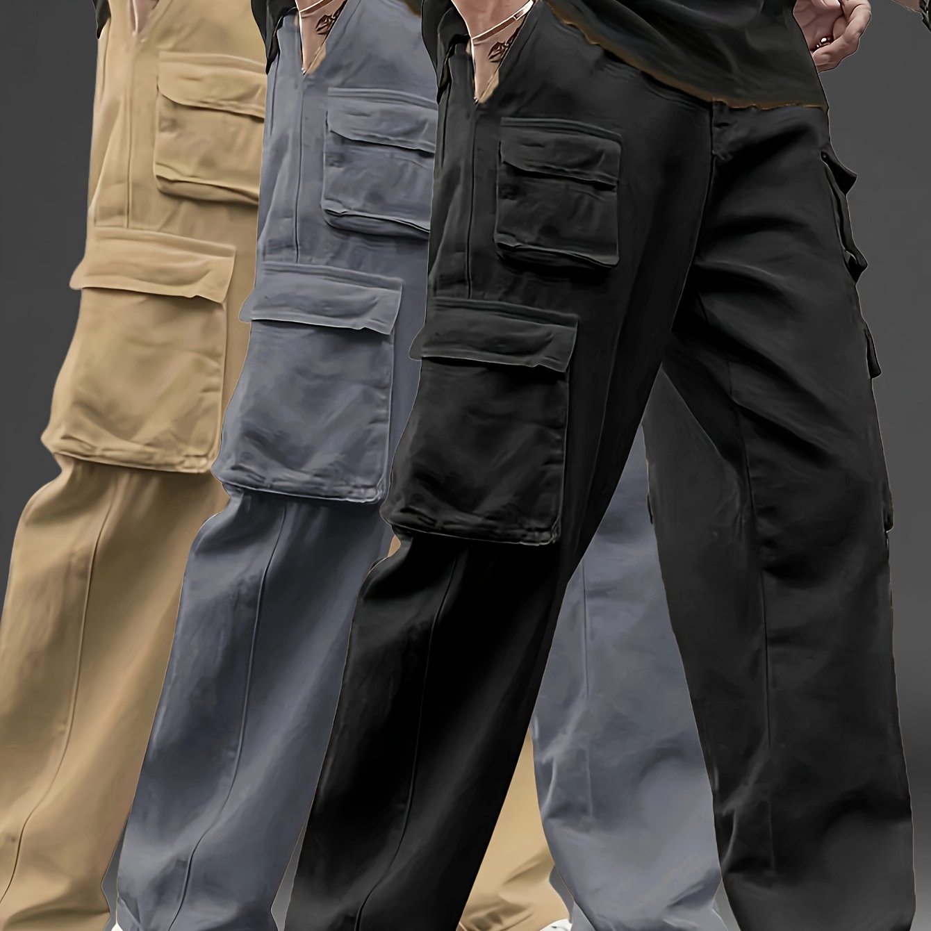 3pcs Pantalons Cargo Homme – Multipoches, Loose Fit, Durable, Casual & Outdoor