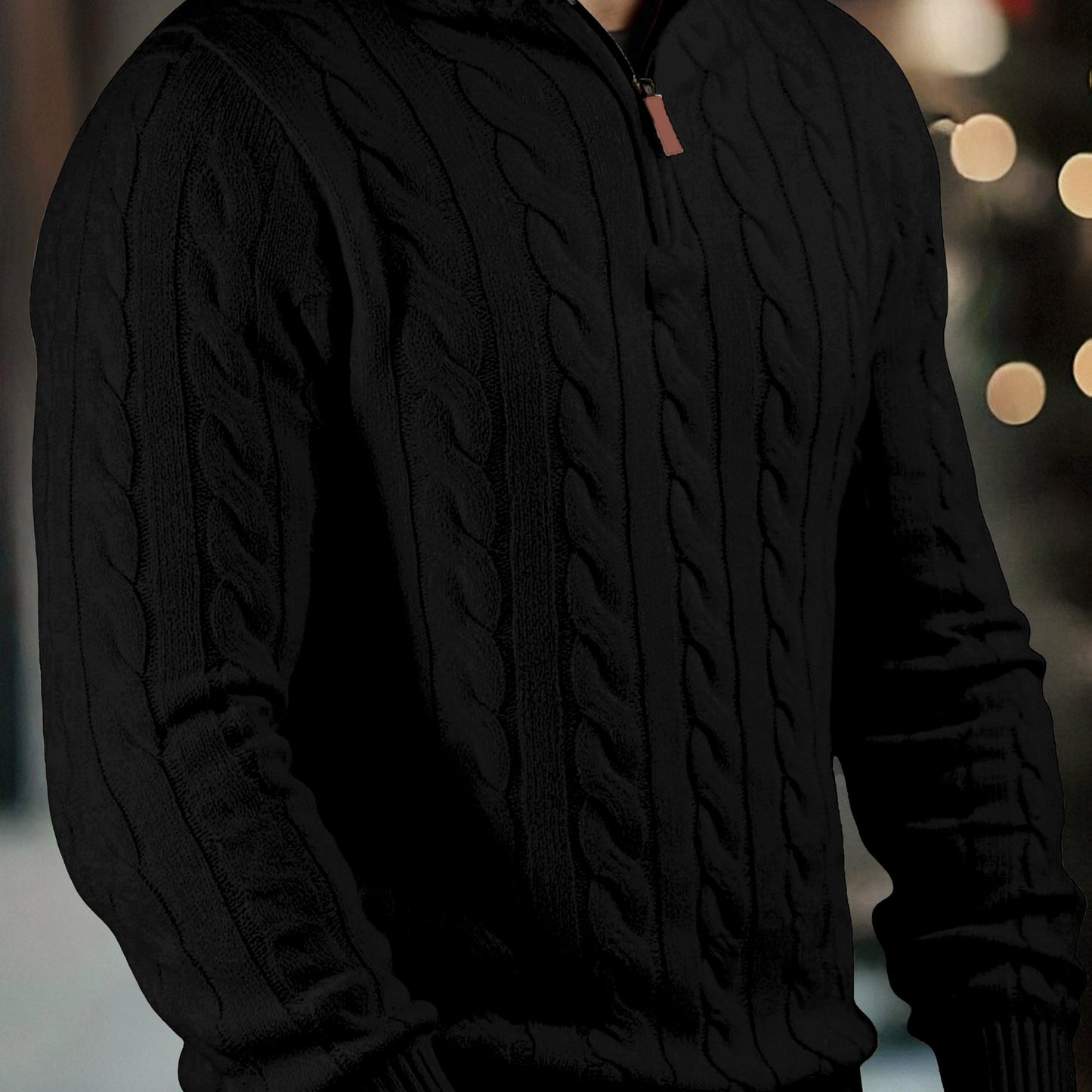 Men's Solid Color Zippered -Knit Sweater - Winter Warm High Neck Pullover, Soft Stretch Knitwear Suitable for Office, Date Night & Casual Wear - Ideal Gift for Fall/Winter