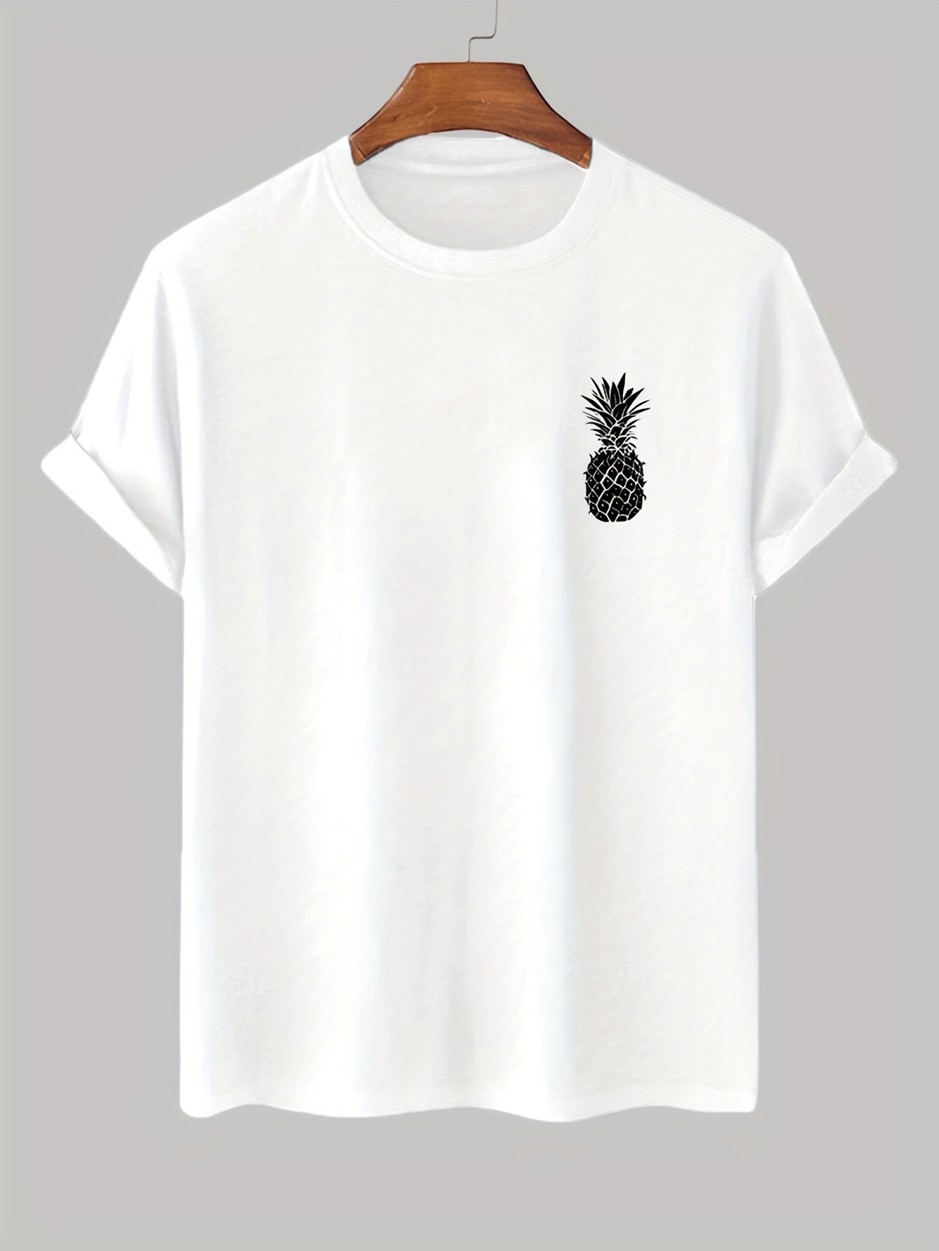 Men'S Casual Short Sleeve T-Shirt - Pineapple Print, Soft Breathable Cotton, Regular Fit Round Neck, Classic Basic Style for Casual Attire, Comfortable Clothing | Round Neck Tshirt | Soft Fabric Tee, T Shirt