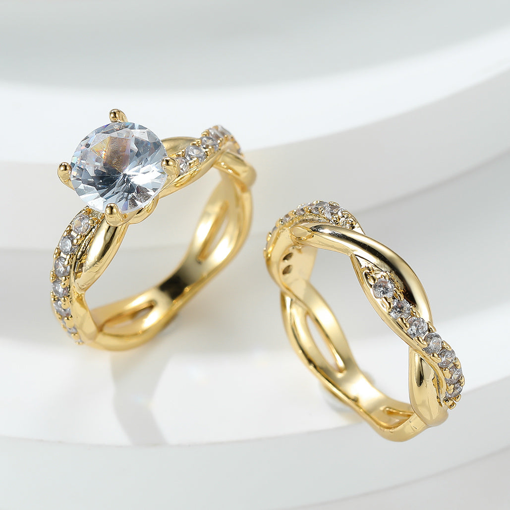 Vintage Cross Twisted Ring Set with Minimalist Twist and Engagement Wedding Rings