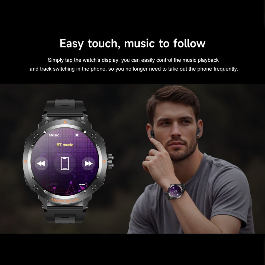 FFEOKKI TWS 2-in-1 Smartwatch with Earbuds - Zinc Alloy Bezel, 3.71cm Round Display, Wireless Call Function, Music Playback, NFC, Multiple Sports Modes, Fitness Tracking, Compatible with iPhone Android Smartphone, Activity Mo