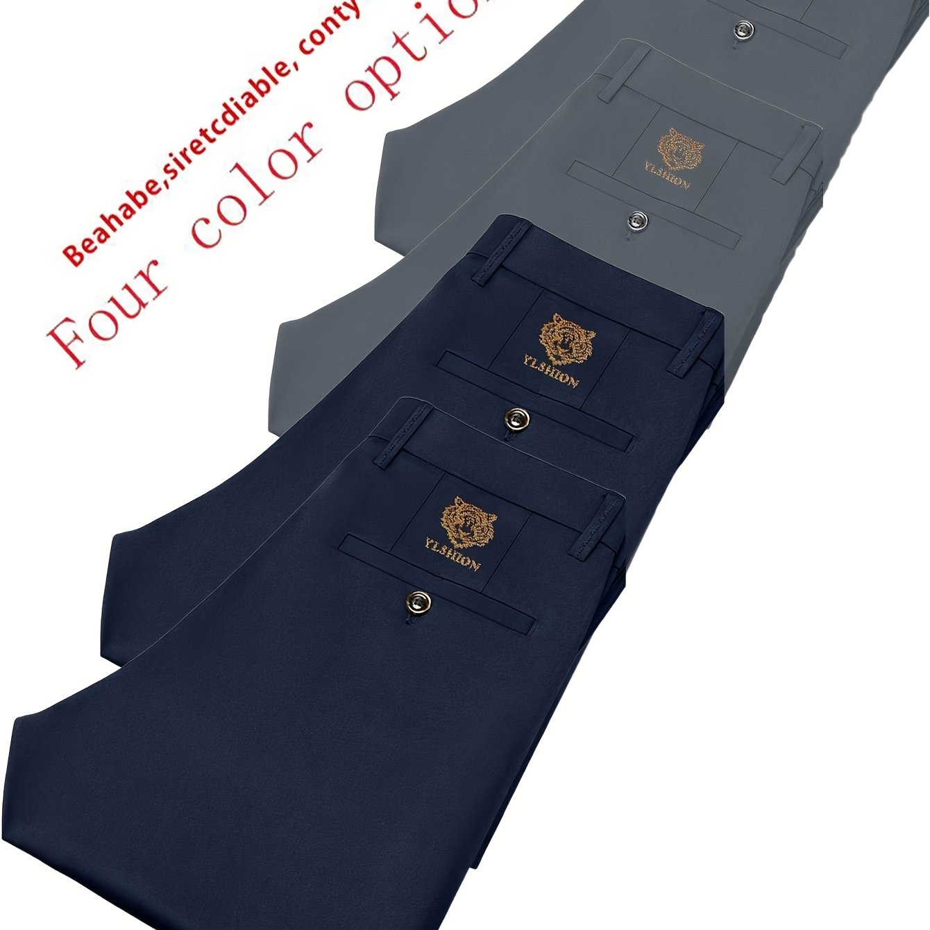 4pcs Pantalons Homme Business Léger – Jambe Droite, Tout Saison, Anti-Rides, Blanc/Noir/Gris/Bleu Marine