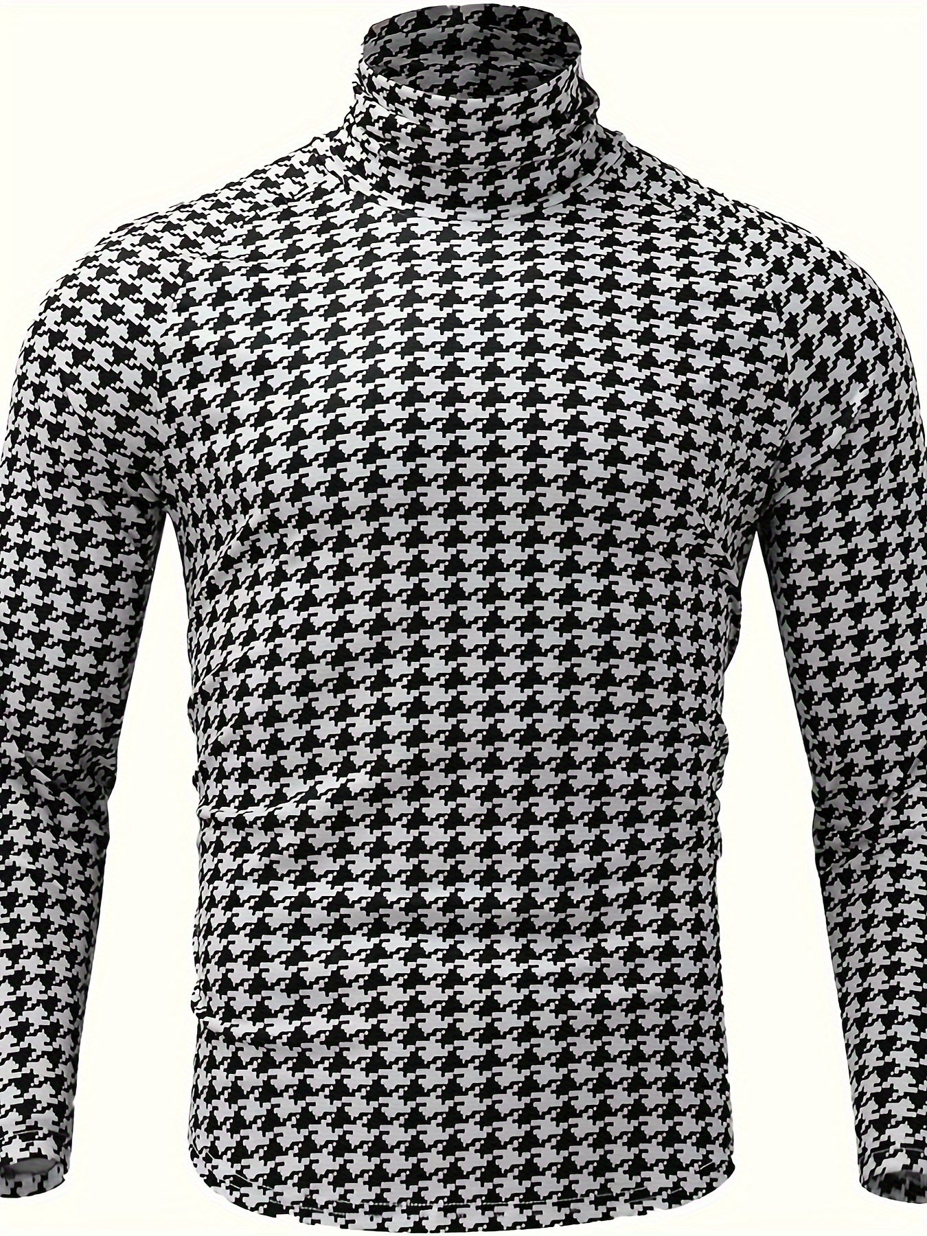 New Autumn-Winter Men's Slim-Fit High-Neck Pullover Long Sleeve Houndstooth Sweater Base Layer, PLUS SIZE