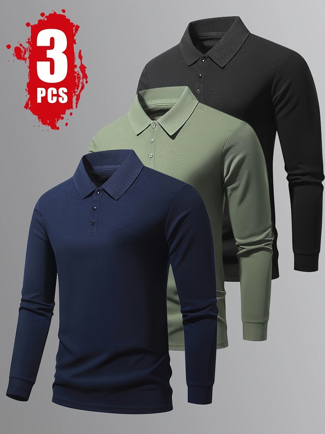 3pcs Men's Long Sleeve Shirts - Casual & Comfortable, Solid Color with Button Detail, Perfect for Fall/Winter