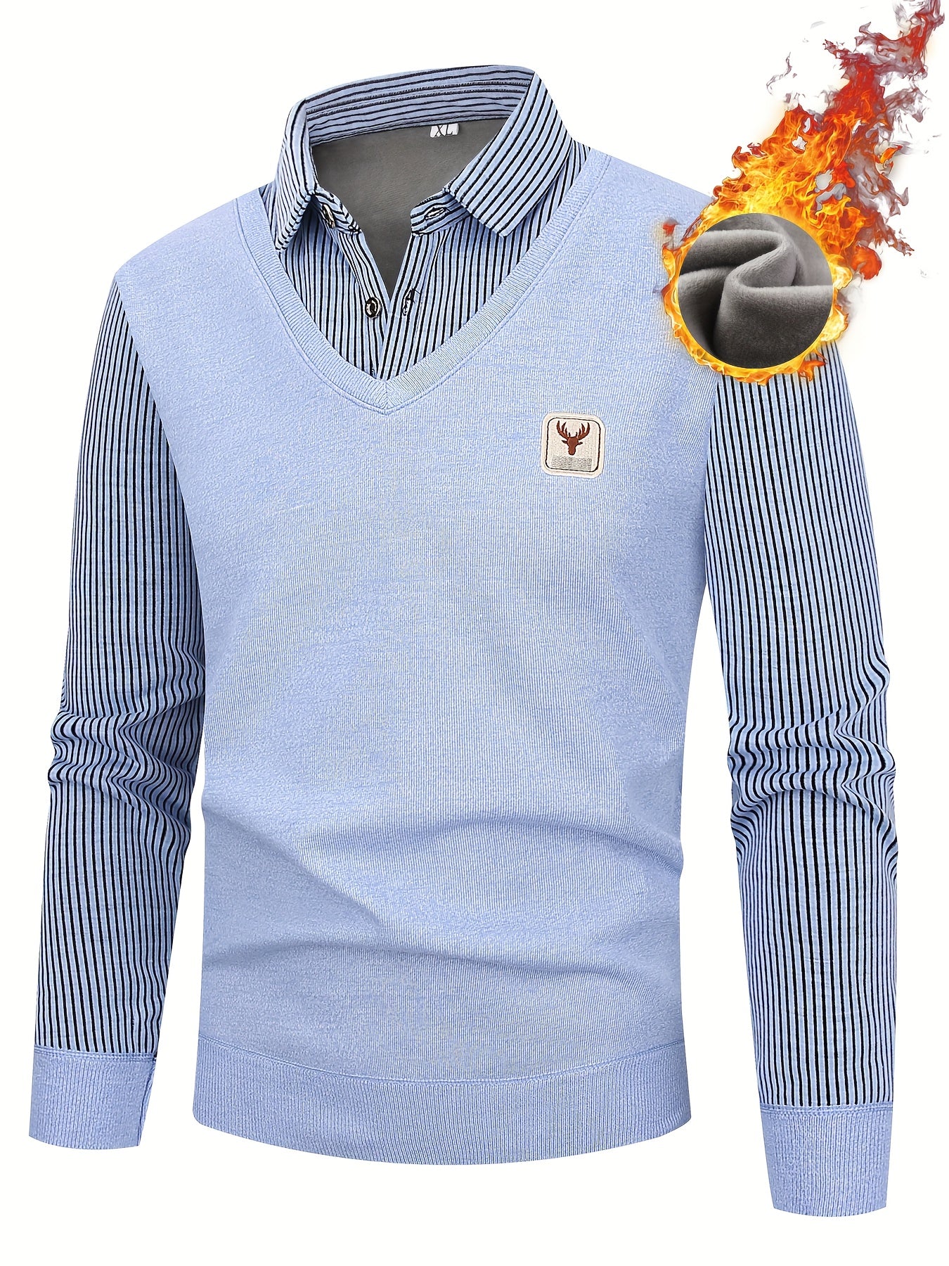 Men'S Elegant Striped Knit Sweater with Button Collar - Warm Long Sleeve Pullover for Golf, Running, Hiking & Outdoor Activities - Perfect for Casual Wear, Parties, and Special Occasions, Golf Apparel | Button Collar Sweater