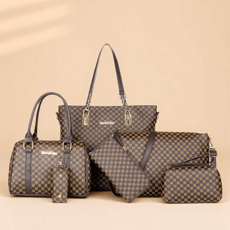 Set de 6 Sacs à Main– Multifonctionnels avec Motif Floral Minimaliste, Fabriqués en Synthétique de Haute Qualité, Grande Capacité, Sac à Épaule et Sac Principal, Indispensable pour Déplacements Quotidiens et Voyages