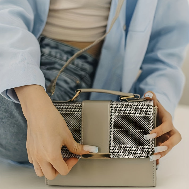Sac à bandoulière à carreaux tendance – rabat avec bouton-pression, bandoulière, sac et portefeuille pour usage quotidien