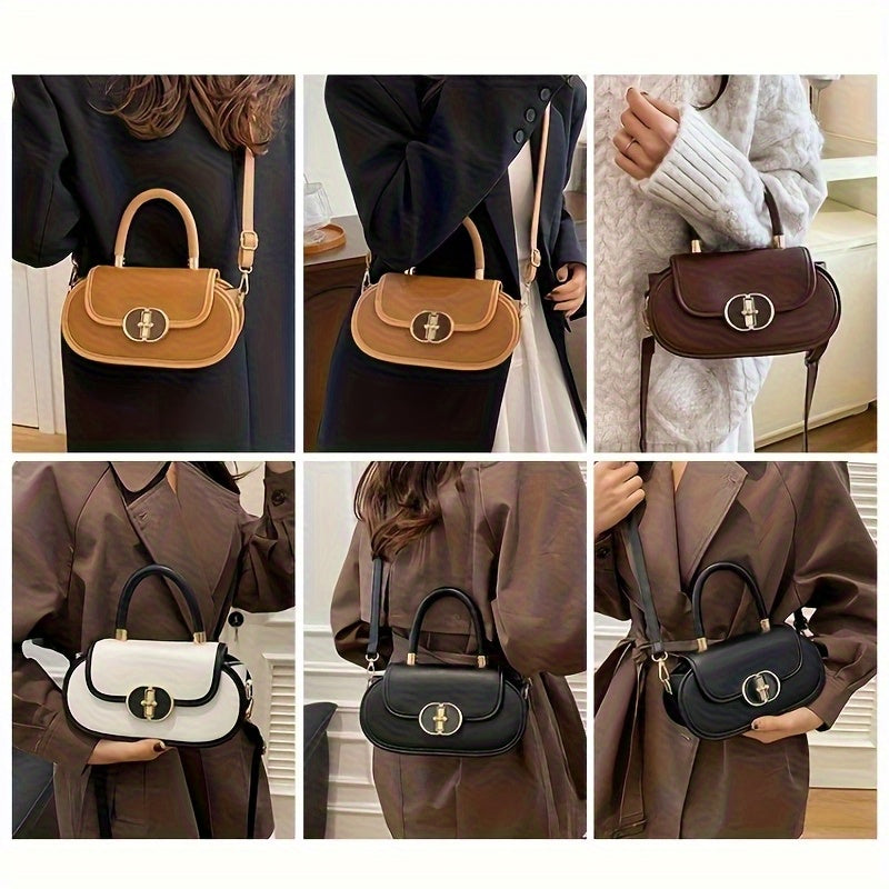 Sac à main réglable pour femmes – petit sac carré avec emblème doré, fermeture zippée, texture givrée, design minimaliste léger, printemps/été, couleurs café/blanc/marron/noir, élégant et pratique au quotidien