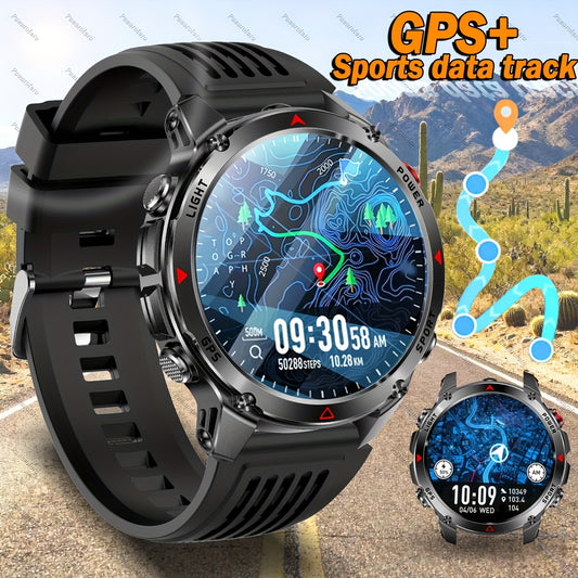 2025 new GPS smartwatch with flashlight, full touch screen, wireless calling, music playback, for iPhone/Android, equipped with GPS, compass, altimeter, barometer, calendar, calculator, calorie pedometer, fitness tracker, swi