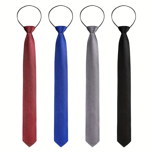 Lot de 4 Cravates Homme Prêtes à Porter – Noir & Rouge, Ajustables, Mariage & Bureau
