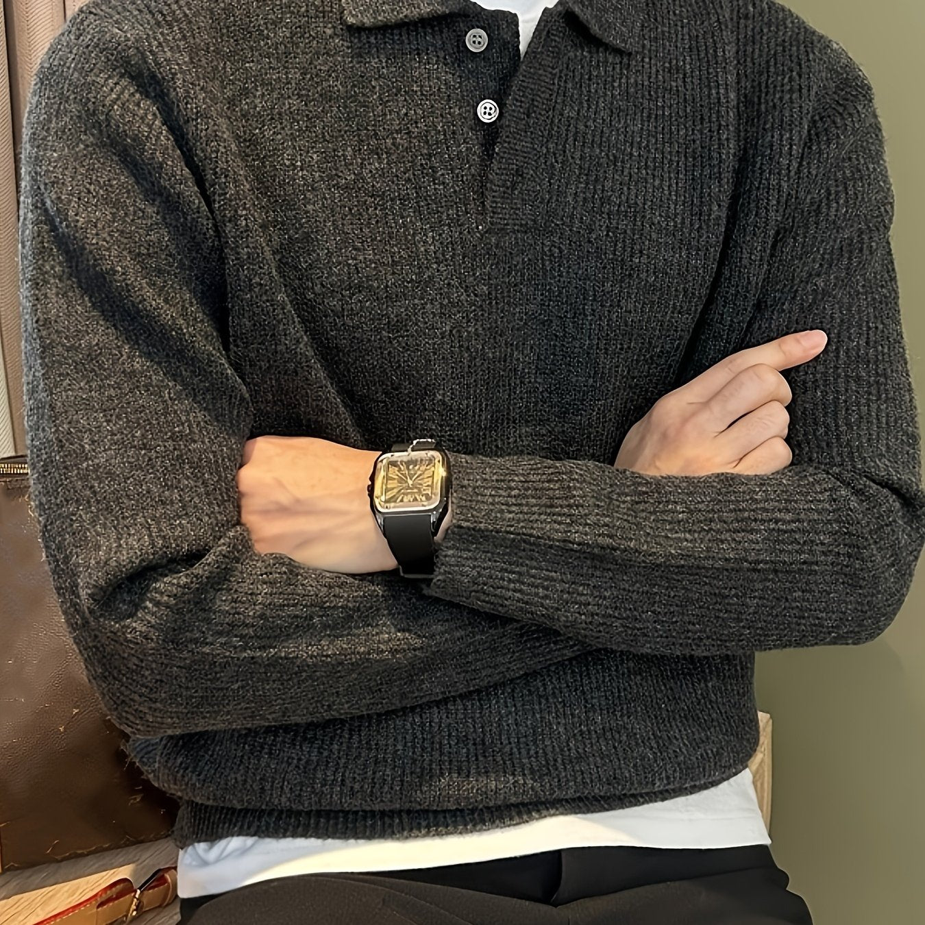 Men'S Casual Light Polo Shirt - Soft Stretch Knit Sweater with Button Front, Long Sleeve, Regular Fit for Fall/Winter, Office & Casual Attire - Everyday Essential, Winter Clothing, Classic Collar, Durable Construction, Stylis