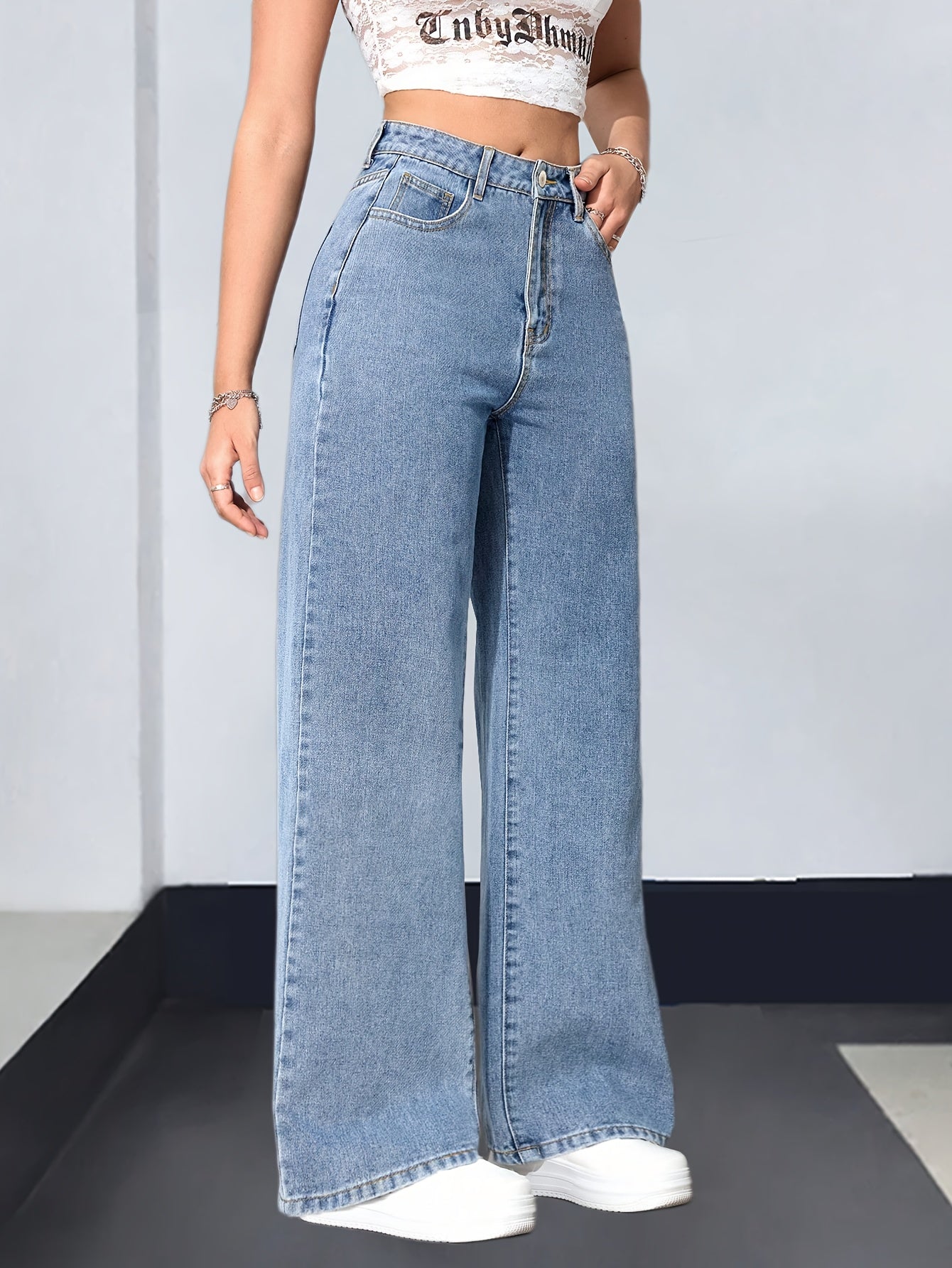 Pantalon évasé en denim stretch bleu élégant pour femme
