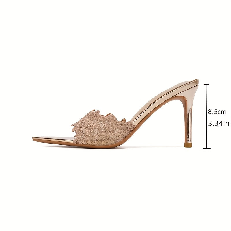 Escarpins Élégants à Talons Aiguilles pour Femme – Champagne, Dentelle, Bout Ouvert, Bride à la Cheville, Talons Ultra-Hauts, Enfilage Facile, Polyvalents Toutes Saisons