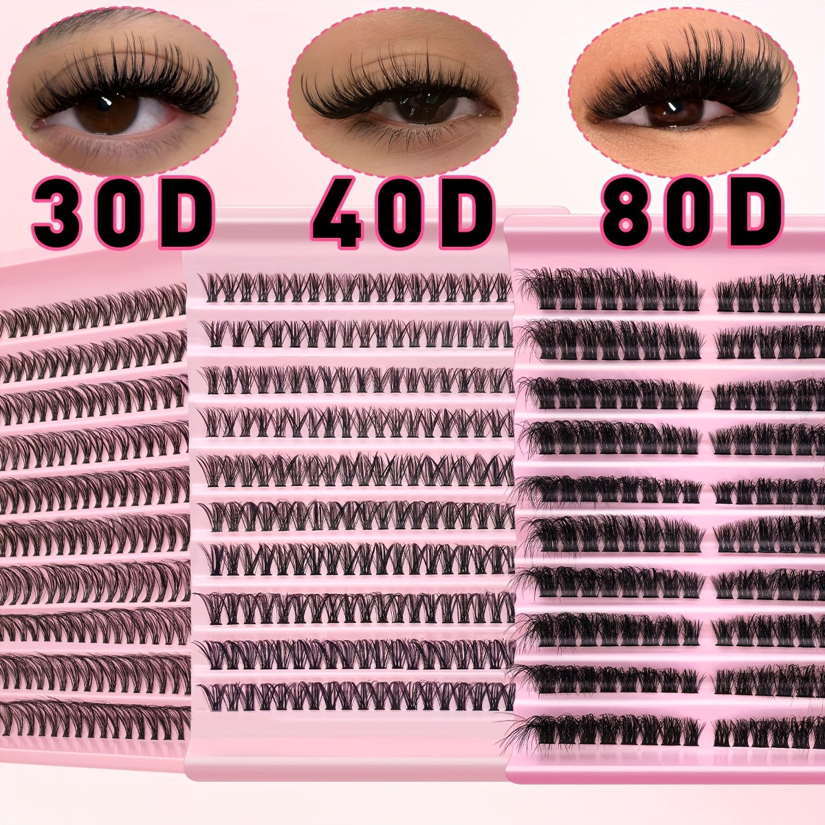 Kit d'extension de cils (160 ou 200 pièces) : extensions de cils volumineuses avec colle et fixateur, pince à épiler, touffes de cils épaisses, cils individuels fins, extension de cils courbée en D (30D, 40D, 80D, 8-16 mm).