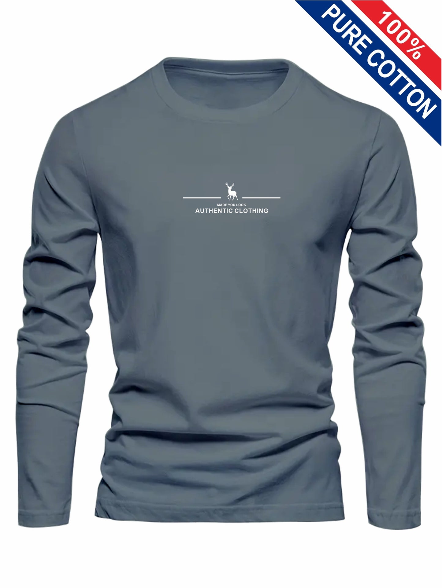 Men's 100% Cotton Long Sleeve T-Shirt - Soft Breathable Casual Round Neck Shirt Suitable for Fall/Winter, Machine Washable Layering Essential for & Social Events - Fabric