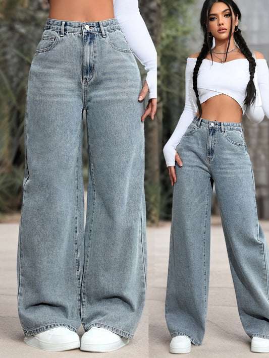Jeans Femme Taille Haute Jambe Large Non Transparent Lavable Toute Saison Décontracté et Formel Polyvalent Durable