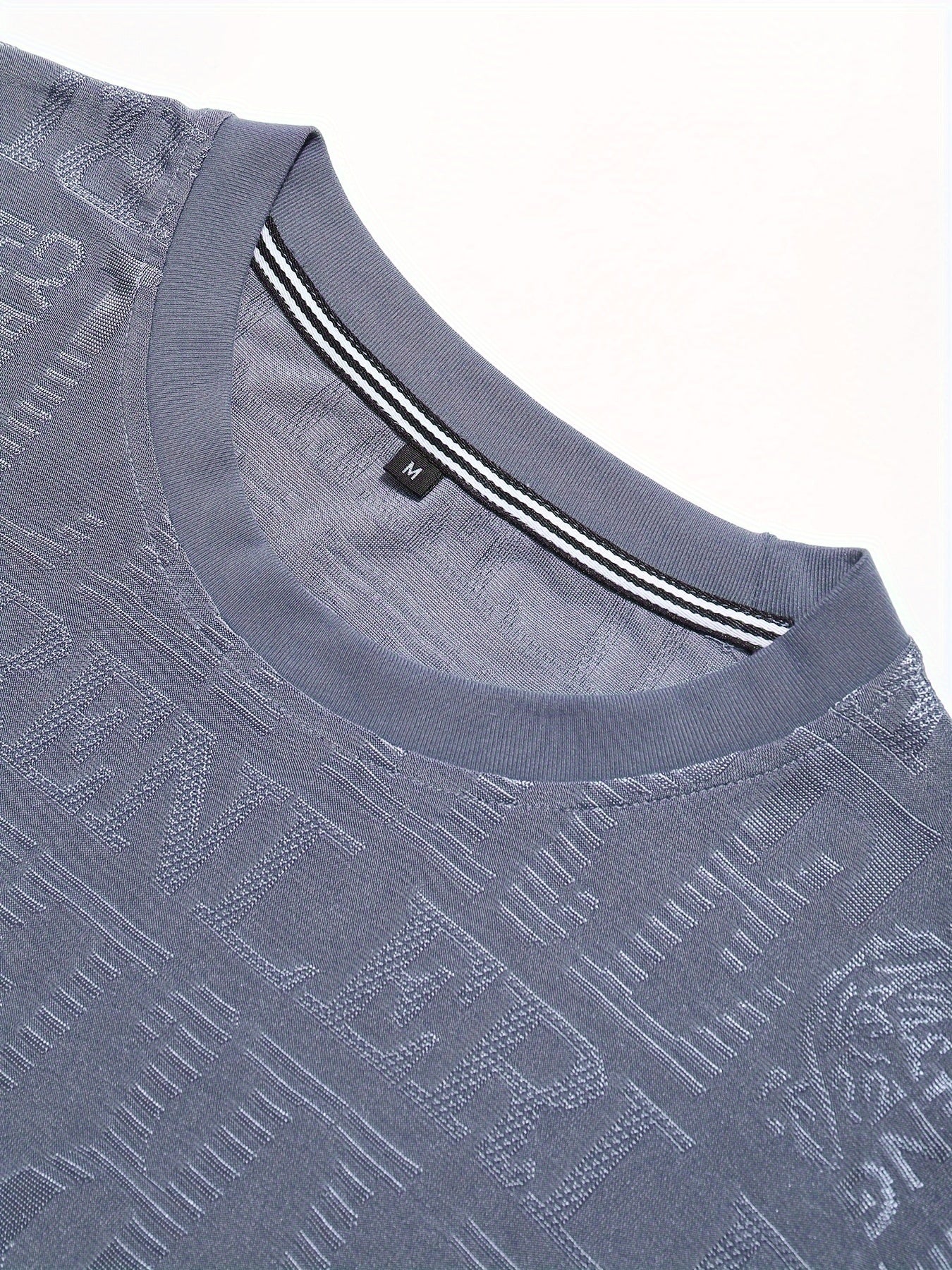 Men's Slim-Fit Casual Long Sleeve T-Shirt with Geometric Letter Design - Breathable Polyester, Machine Washable