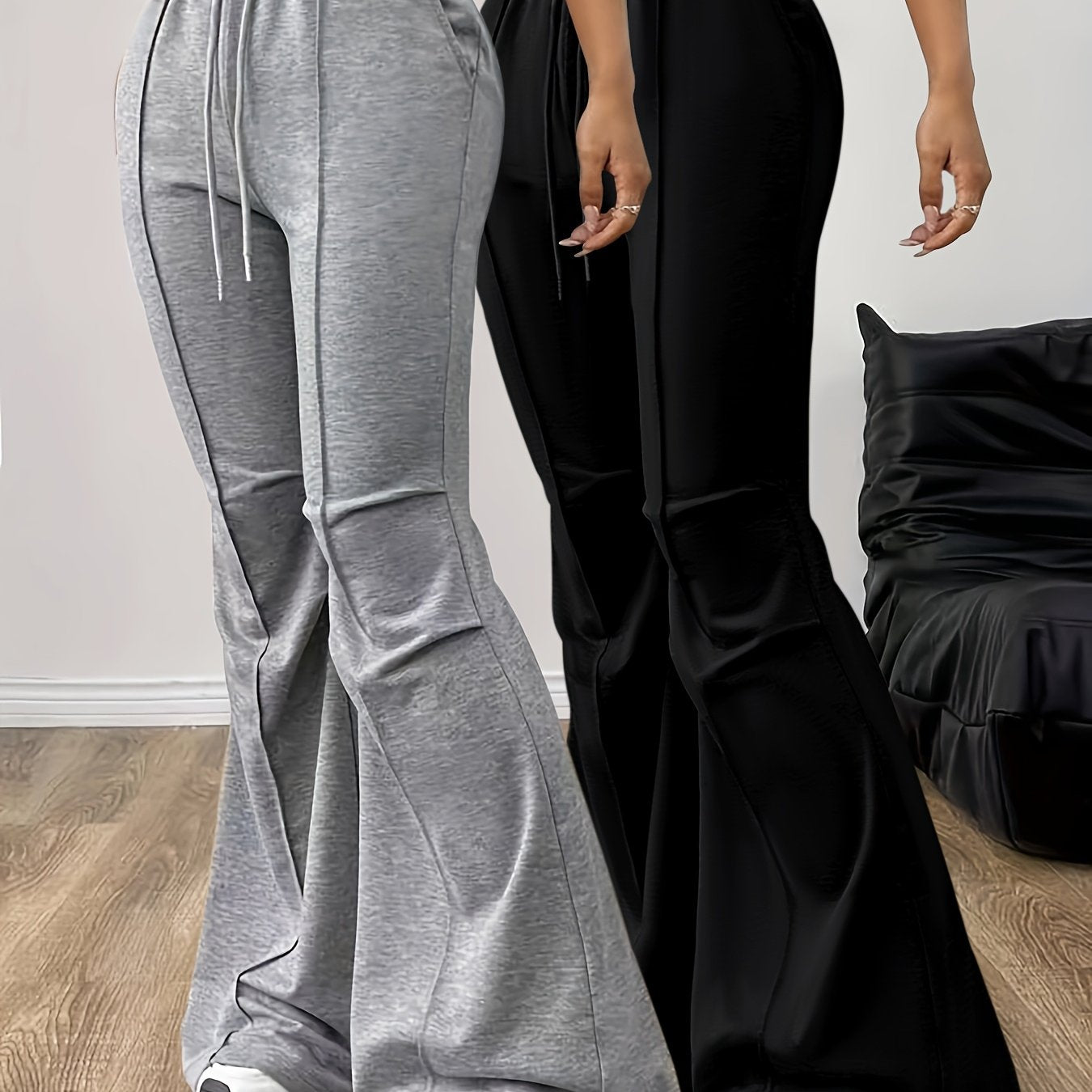 Ensemble Deux-Pièces Femme – Pantalon Évasé Taille Élastique avec Cordon