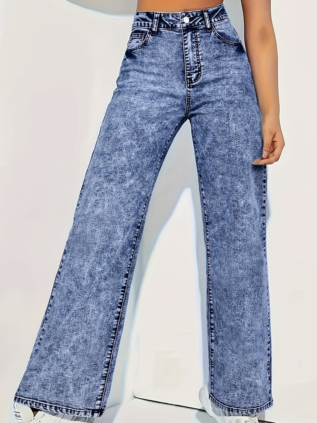 Jean Femme Droite à Motif Flocon – Denim Extensible, Détails Effilochés, Confort Tout-Saison