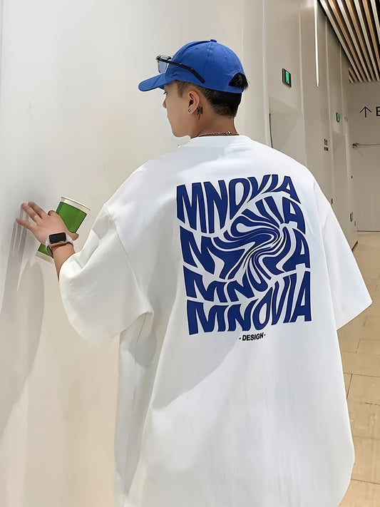 Heavyweight 220gsm Mens Graphic Print T-Shirt - Soft, Breathable, Short Sleeve Crew Neck Tee for Summer Men's Clothing Outdoor Activities - Stylish Letters Design, Casual Comfortable Wear, Perfect for Vacation, Travel, a