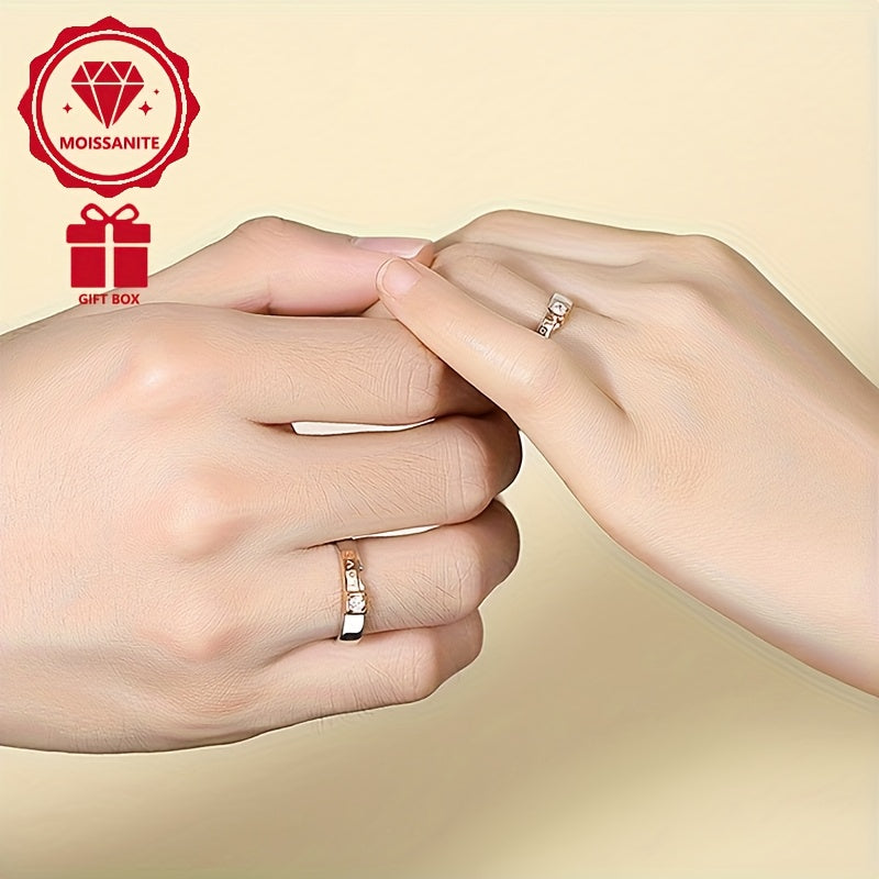 1ct Moissanite S925 Silver Plated Couple Rings, Elegant Bohemian Style, Heart-Shaped LOVE Design, Valentine'S Day Gift, Music Festival Accessory, Spring Season Jewelry, Copper Material, with Gift Box, Couple Ring, Engagement