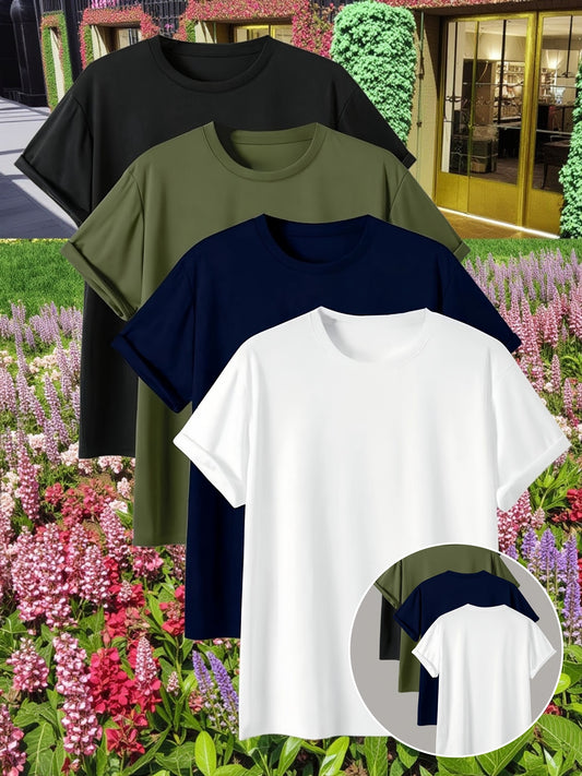 Set of 4 Men'S Casual Comfortable Solid Color Short-Sleeve T-Shirts