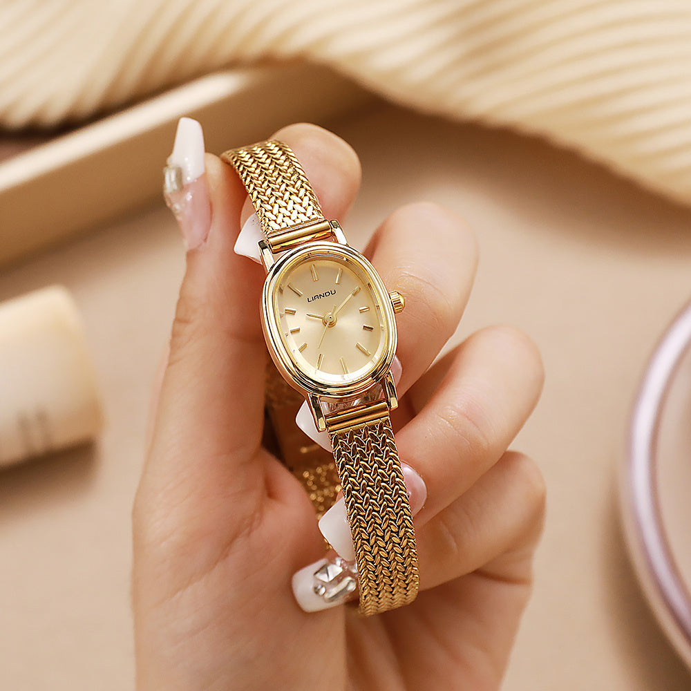 Montre Femme Dorée – Élégante et Minimaliste, Bracelet Style Chaîne en Alliage, Mouvement Quartz, Idéale Quotidien et Occasions Formelles